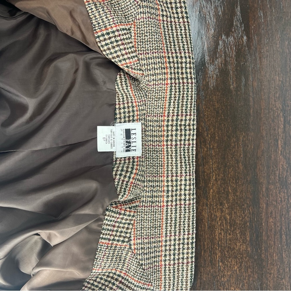 Vintage Fay Leslie Blazer Womens Plaid Size 6P Brown Jacket - Picture 14 of 15